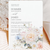 パステルエレガント赤面ホワイトブルーフローラズ結婚 招待状