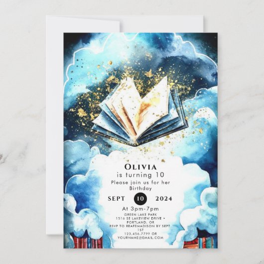 パステルエンチャントおもしろいストーリーブック誕生日 招待状 (正面)