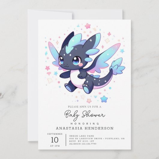 パステルエンチャントドラゴンベビーシャワー 招待状 (正面)