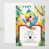 パステルエンチャントパロット誕生日 招待状 (正面/裏面)