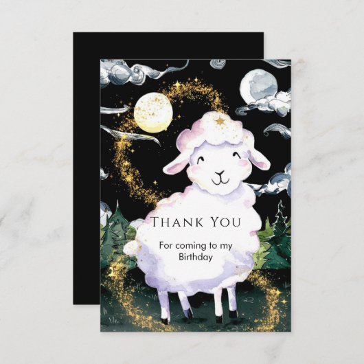 パステルエンチャントヒツジ誕生日 サンキューカード (正面/裏面)