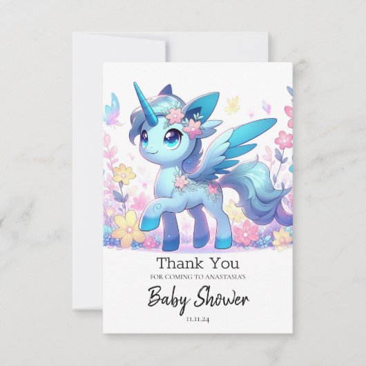 パステルエンチャントUnicorn赤ちゃんシャワー サンキューカード (正面)