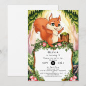 パステルエンchanted Squirrelの誕生日 招待状 (正面/裏面)