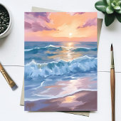 パステルオセアンウェーブウォーターカラーシー絵画カード