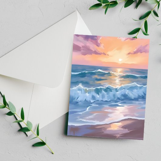 パステルオセアンウェーブウォーターカラーシー絵画カード