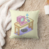 パステルオタク系のピンクイエローピクセルアートコンピュータ クッション (ブランケット)