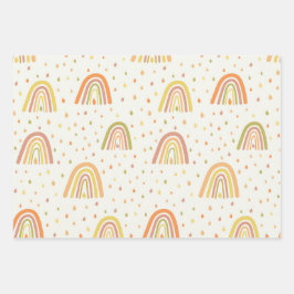 パステルオレンジとイエローボホレインボウズとドロップ ラッピングペーパーシート