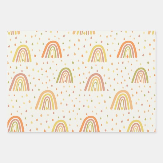 パステルオレンジとイエローボホレインボウズとドロップ ラッピングペーパーシート (正面)