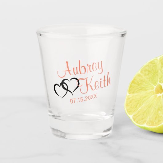 パステルオレンジとブラック新郎新婦 ショットグラス (正面)