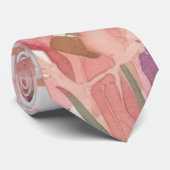 パステルオレンジの小さな花びらのフローラアートパターン ネクタイ (ロール)