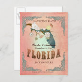 パステルオレンジの日付を保存 – 素敵な鳥と 案内ポストカード (正面/裏面)