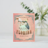 パステルオレンジの日付を保存 – 素敵な鳥と 案内ポストカード (スタンド正面)