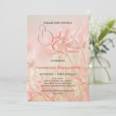 パステルオレンジの花柄背景 ブライダルシャワー 招待状 (スタンド正面)