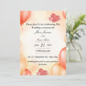 パステルオレンジの風船とハートのウェディング招待状 招待状 (スタンド正面)