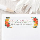 パステルオレンジイエロー春のダリアの花のウェディング ラベル (インサイチュ)