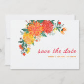 パステルオレンジイエロー春のダリアの花の結婚式 セーブザデート (裏面)