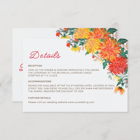 パステルオレンジイエロー春ダリアフラワーズ結婚ーズ エンクロージャーカード (正面/裏面)