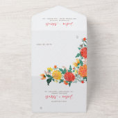 パステルオレンジイエロー春ダリアフラワーズ結婚ーズ オールインワン招待状 (外側)