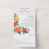 パステルオレンジイエロー春ダリアフラワーズ結婚ーズ オールインワン招待状 (内側)