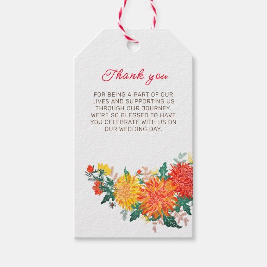 パステルオレンジイエロー春ダリアフラワーズ結婚ーズ ギフトタグ (正面)