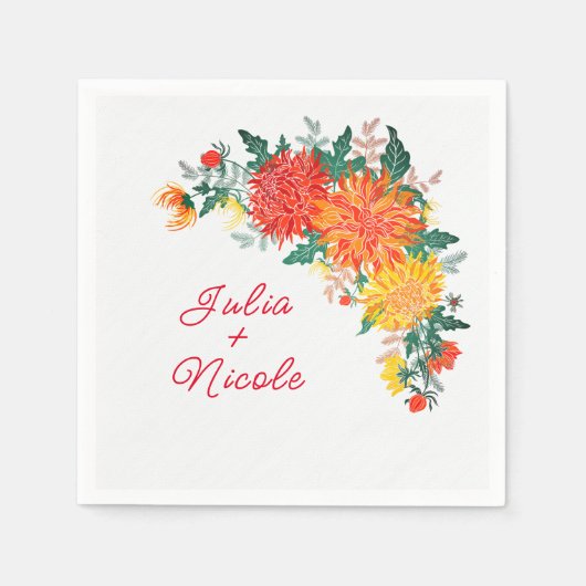 パステルオレンジイエロー春ダリアフラワーズ結婚ーズ スタンダードカクテルナプキン (正面)