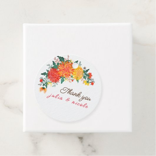 パステルオレンジイエロー春ダリアフラワーズ結婚ーズ フェイバータグ (インサイチュ)