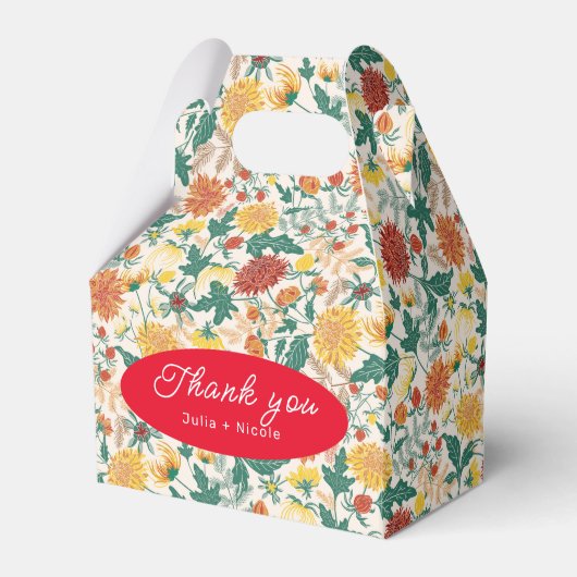 パステルオレンジイエロー春ダリアフラワーズ結婚ーズ フェイバーボックス (正面サイド)