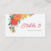 パステルオレンジイエロー春ダリアフラワーズ結婚ーズ プレイスカード (裏面)