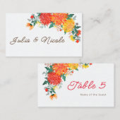 パステルオレンジイエロー春ダリアフラワーズ結婚ーズ プレイスカード (正面/裏面)