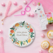 パステルオレンジイエロー春ダリアフラワーズ結婚ーズ ペーパープレート (パーティー)