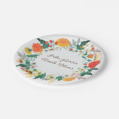 パステルオレンジイエロー春ダリアフラワーズ結婚ーズ ペーパープレート (アングル)