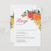 パステルオレンジイエロー春ダリアフラワーズ結婚ーズ 出欠カード (正面/裏面)