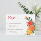 パステルオレンジイエロー春ダリアフラワーズ結婚ーズ 出欠カード (スタンド正面)