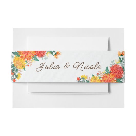 パステルオレンジイエロー春ダリアフラワーズ結婚ーズ 招待状ベリーバンド (正面例)