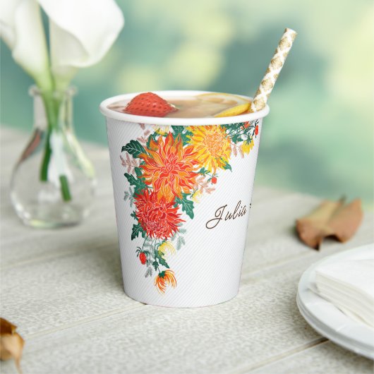 パステルオレンジイエロー春ダリアフラワーズ結婚ーズ 紙コップ (インサイチュ)