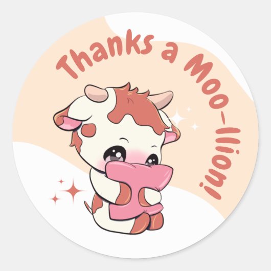 パステルオレンジカウホワイトクラウドサンキュー ラウンドシール (正面)