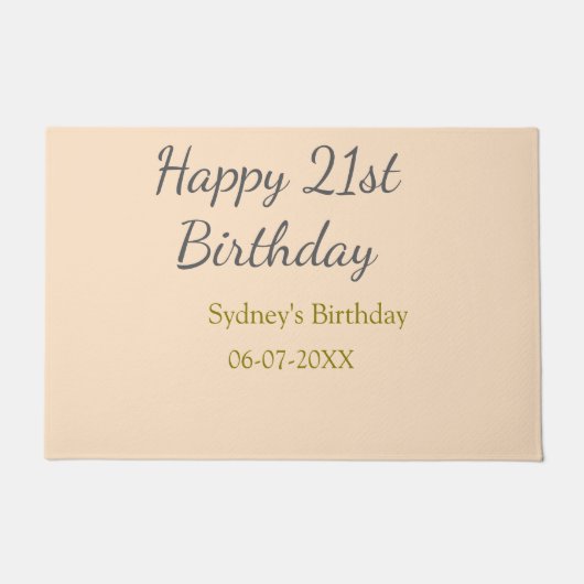 パステルオレンジグレー21歳の誕生日おめでとう名前入り ドアマット (正面)