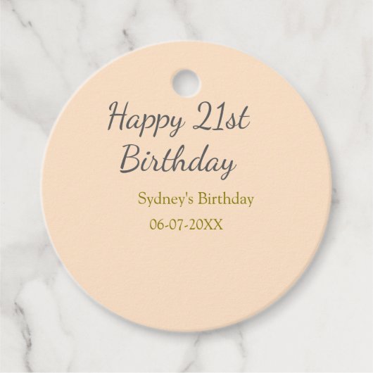 パステルオレンジグレー21歳の誕生日おめでとう名前入り フェイバータグ (正面)