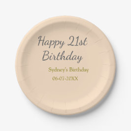 パステルオレンジグレー21歳の誕生日おめでとう名前入り ペーパープレート