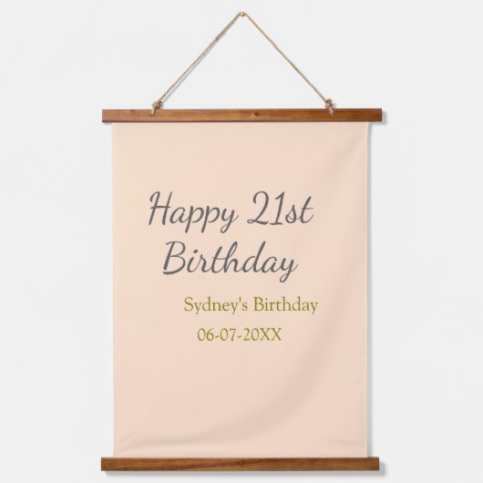 パステルオレンジグレー21歳の誕生日 名前 日付 吊り下げ型タペストリー (正面)
