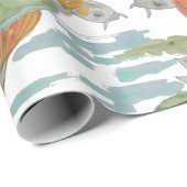 パステルオレンジコイフィッシュピンクフラワー春ガーデン ラッピングペーパー (ロールコーナー)