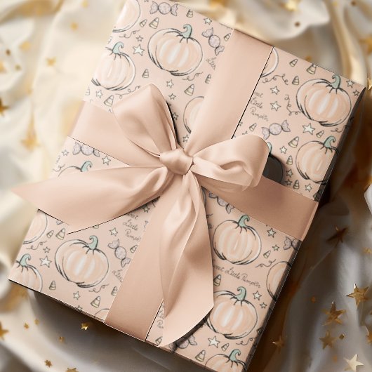 パステルオレンジスウィートリトルカンプキンベビー ラッピングペーパー