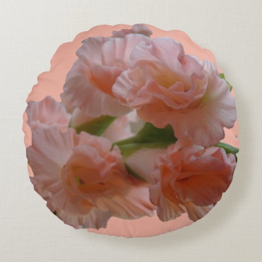 パステルオレンジピンクグラジオリ顧客。装飾用クッション ラウンドクッション (正面)