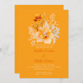 パステルオレンジフローラブーケ秋オレンジ結婚ズ 招待状 (正面/裏面)