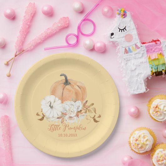 パステルオレンジリトルカボチャ赤ちゃんシャワー ペーパープレート (パーティー)