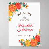 パステルオレンジ春ダリアフラワーズブライダルシャワー ポスター (正面)