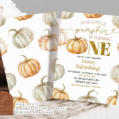 パステルオレンジ&金ゴールドパンプキンファースト誕生日 招待状