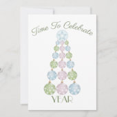 パステルオーナメントモダンクリスマスツリーパーティー 招待状 (正面)