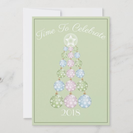 パステルオーナメント抽象芸術クリスマスツリーパーティー 招待状 (正面)