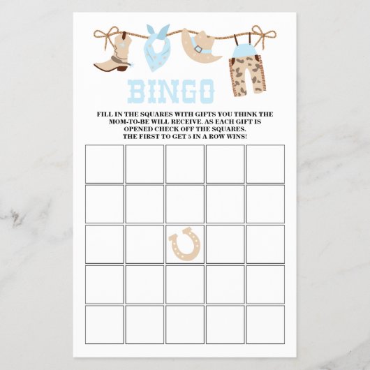 パステルカウボーイ赤ちゃんシャワービンゴ チラシ (正面)